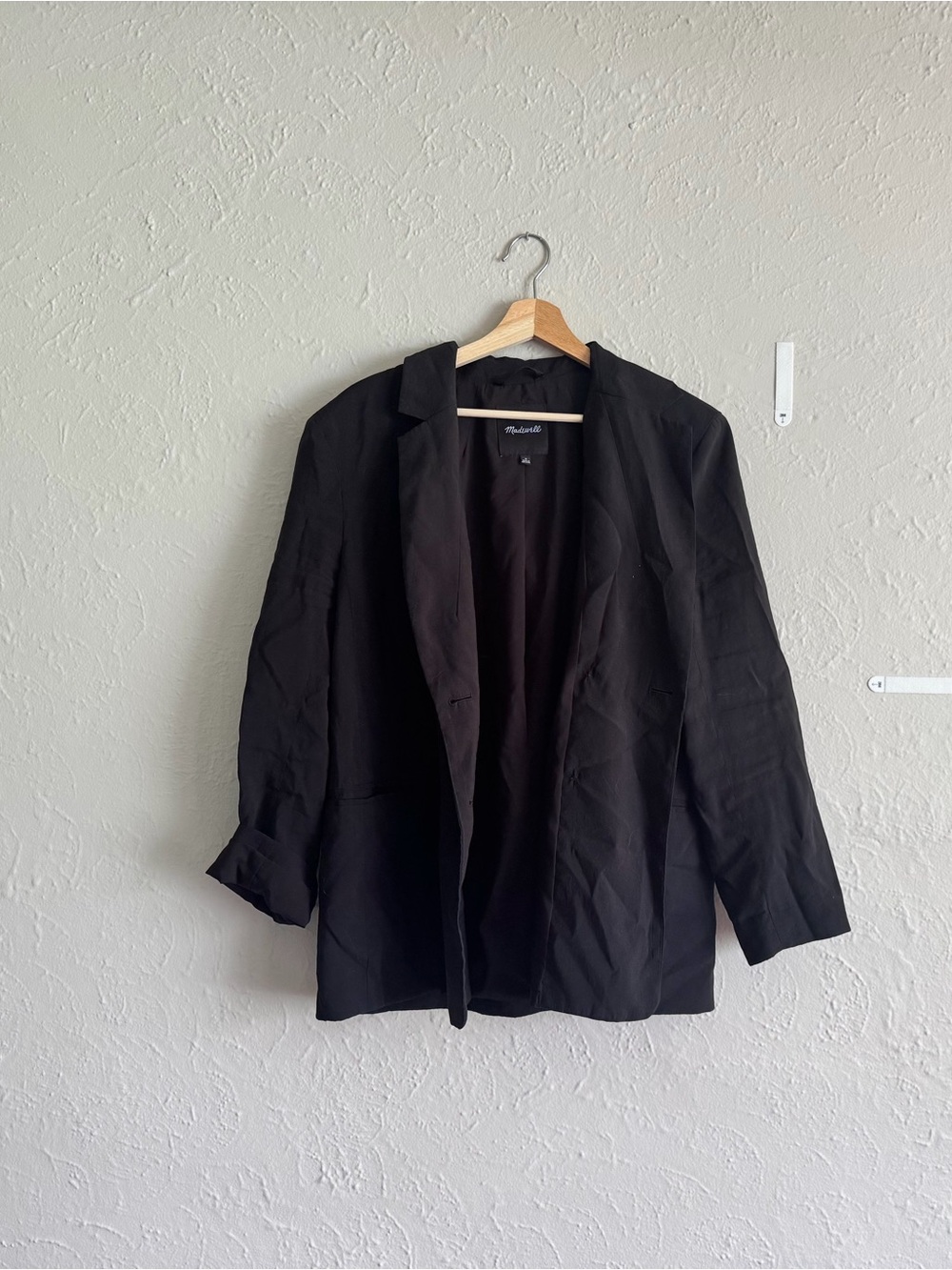 Madewell Black Relaxed Crepe Open-Front Blazer